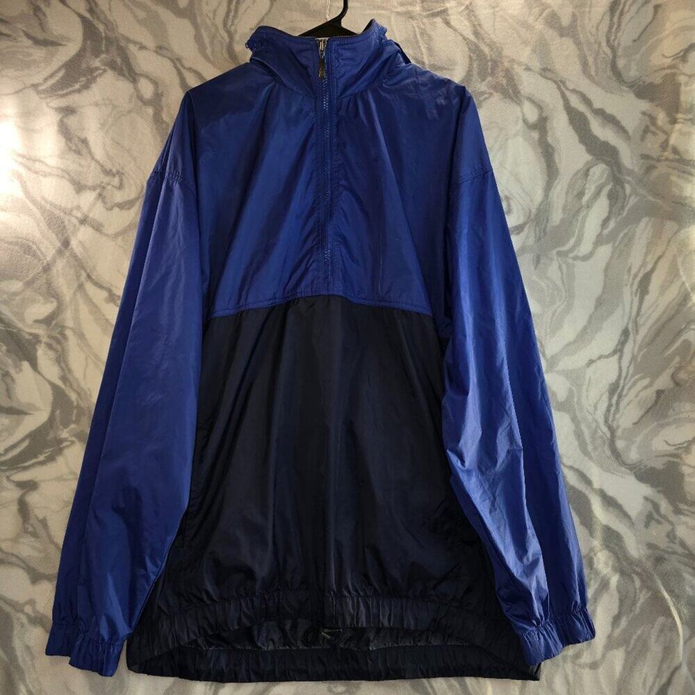 Acuity Packable Windbreaker Jacket Blue Two-Tone Nylon L Zip Hood Vintage Style